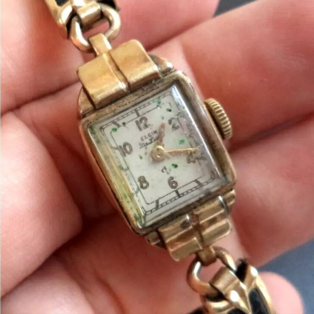 VINTAGE SIGNED 10K GOLD FILLED ELGIN DELUXE WATCH AS IS - Picture 3 of 6